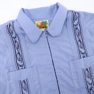 Vintage Genuine Haband Guayabera Button Down Shirt Zip Front Lilac Blue Mens XXL